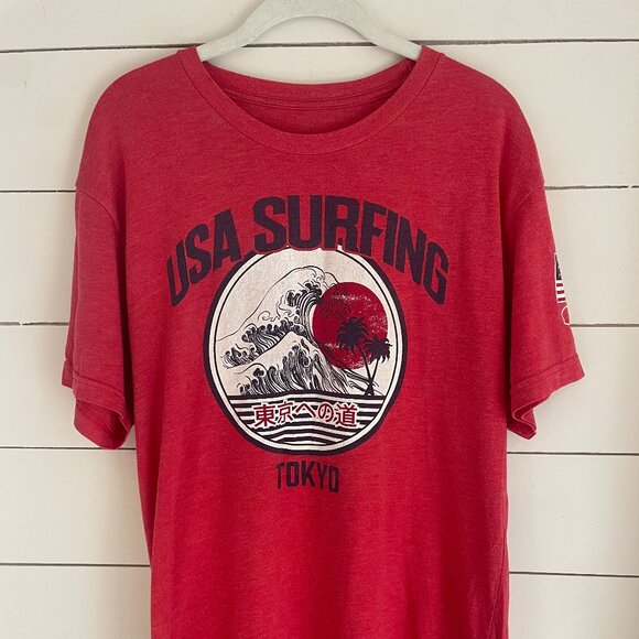 USA Surfing Tee – Men’s Large  Heathered Red 2020 Summer Olympics - Picture 1 of 3